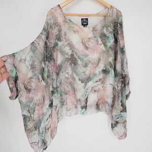 Le Marais Blouse Womens XL Multicolor Kimono Silk V-Neck Lined Chiffon Fairy